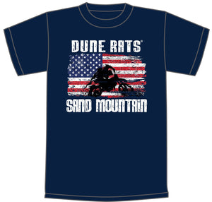 SALE!! DuneRats Adult Men's Navy Blue T-Shirt with Sand Mountain & USA Flag - Clothing