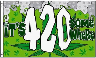 Large 3'x5' Flag for RV, UTV, Sandrail - It's 420 Somewhere Canibus Pot Leaf