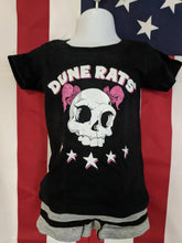 Kid's Toddler Girls Black T-Shirt with DuneRats #9 Skull Design - Clothing