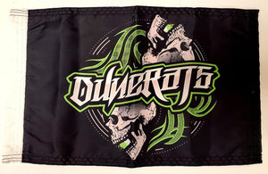 DuneRats Custom ATV, UTV, MC Safety Whip Flag 12"x18" DuneRats Green Skull with Sleeve