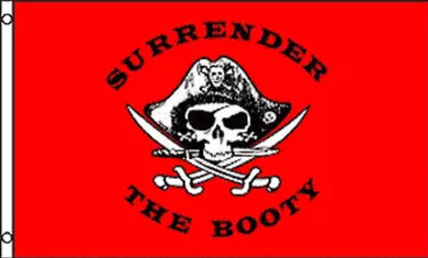 Large 3'x5' UTV, Sandrail, RV Polyester Flag - Surrender the Booty Pirate skull