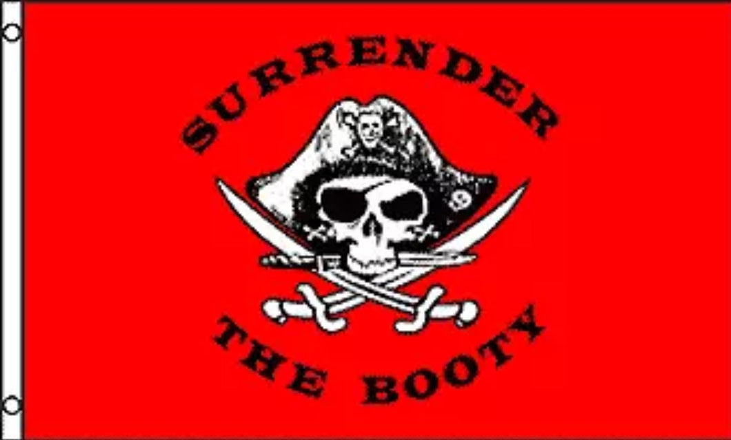Large 3'x5' UTV, Sandrail, RV Polyester Flag - Surrender the Booty Pirate skull