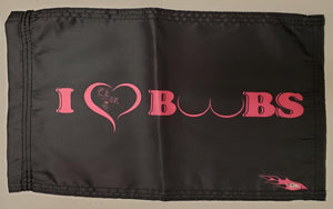 DuneRats Safety Whip Flag for Breast Cancer 12"x18" I Love Boobs with Sleeve