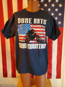 SALE!! DuneRats Adult Men's Navy Blue T-Shirt with Sand Mountain & USA Flag - Clothing