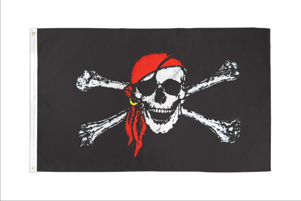 Medium 2'x3' Size Polyester Safety Flag for UTV, ATV, Sandrail RV Red Bandana Pirate Skull Flag