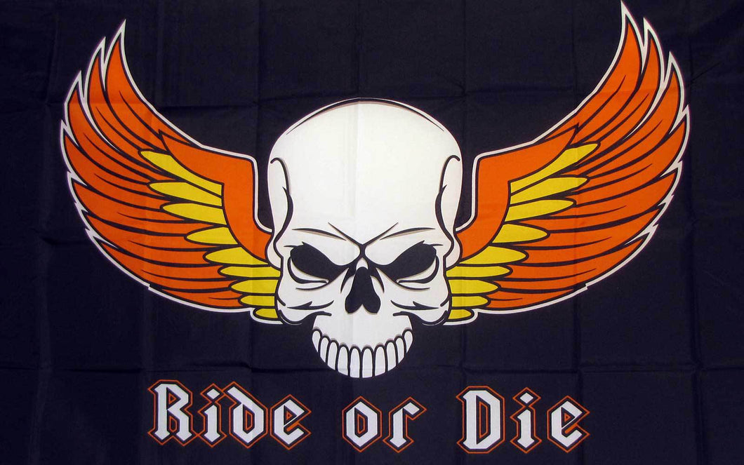 Large 3'x5' UTV, Sandrail, RV Polyester Flag - Ride or Die Skull with Wings