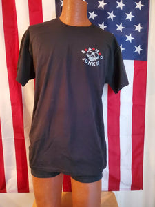 Adult Men's Black T-Shirt with Sand Junkie Skull Roses Design - Clothing