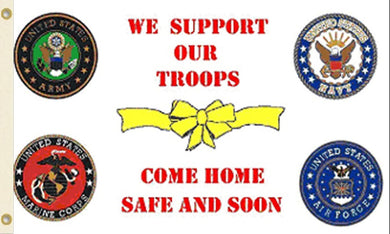 Large 3'x5' Flag for RV, UTV, Sandrail - We Support Our Troops - Badges