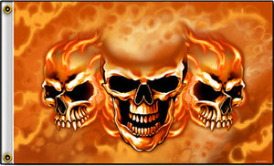 Large 3'x5' UTV, Sandrail, RV Polyester Flag - Triple Skulls in Flames