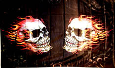 Large 3'x5' UTV, Sandrail, RV Polyester Flag - Twin Skulls in Flames
